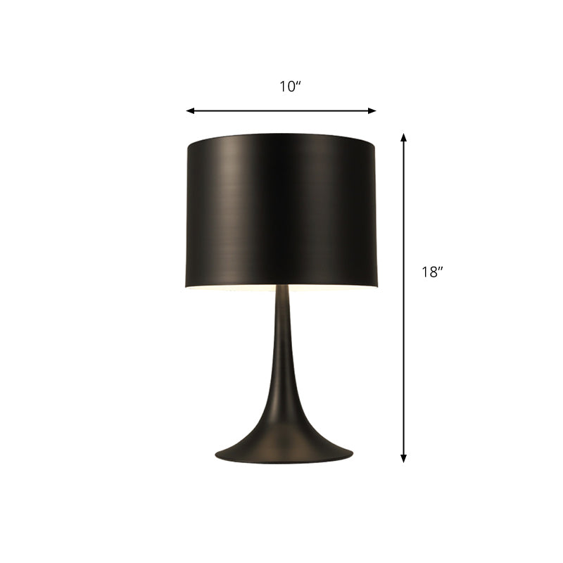 Schwarz/Weiß -Trommeltischlicht mit kurvenreicher Basis einfacher Stil 1 Lichtmetalltischlampe für Schlafzimmer, 10 "/12" Dia