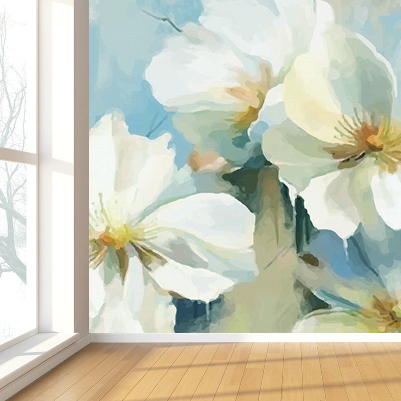 Papier peint mural contemporain avec branches de fleurs, Art mural décoratif de couleur douce pour le salon