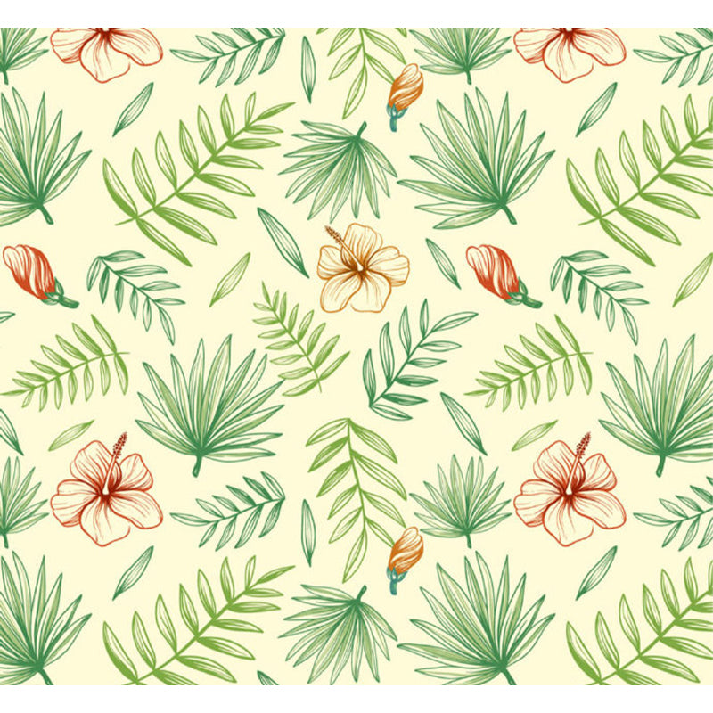 Green Flowers and Leaves Mural Wallpaper Moisture-Proof Wall Art for Dining Room