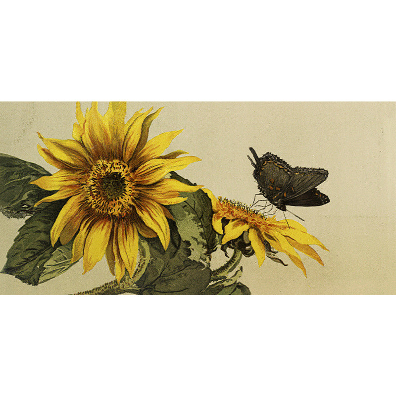 Large Sunflower and Butterfly Mural Contemporary Florentine Scene Wall Decor in Brown