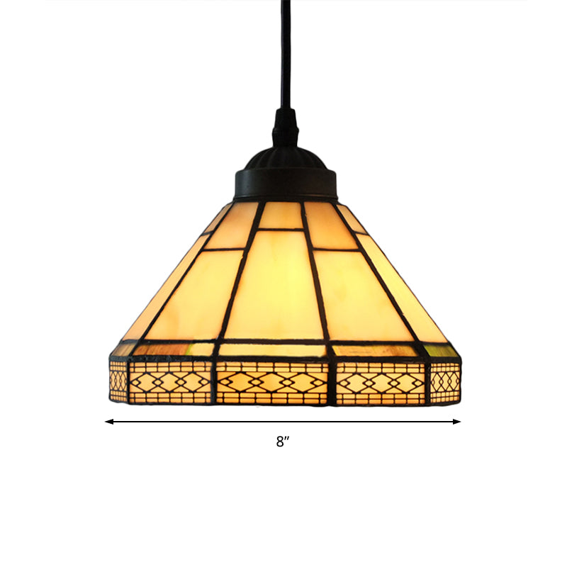 Cone Hanging Light Fixture Mission Cut Glass 8"/12"/16" W 1 Light Antique Brass Suspension Pendant for Living Room