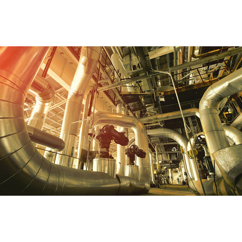 Yellow Industrial Machinery Wall Mural Moisture Resistant Wall Covering for Dining Room