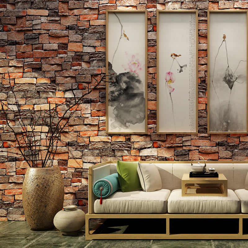 3D Brick Wallpaper Roll Industrial Shabby Chic Architecture Wall Art in Dark Color