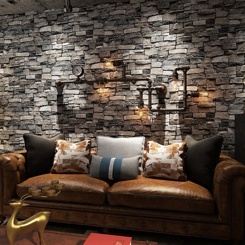 3D Brick Wallpaper Roll Industrial Shabby Chic Architecture Wall Art in Dark Color