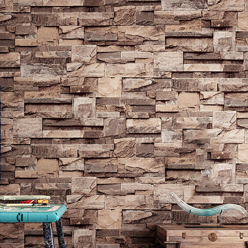 Steampunk Wallpaper Roll Dark Color 3D Marble Brick Effect Wall Art, 31' L x 20.5" W