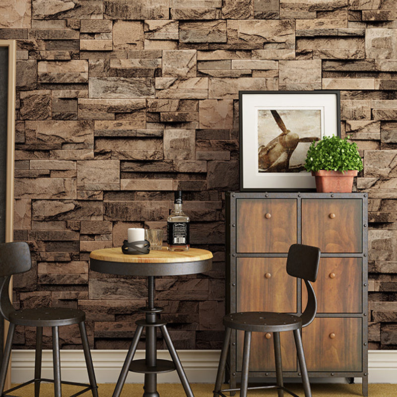 Steampunk Wallpaper Roll Dark Color 3D Marble Brick Effect Wall Art, 31' L x 20.5" W