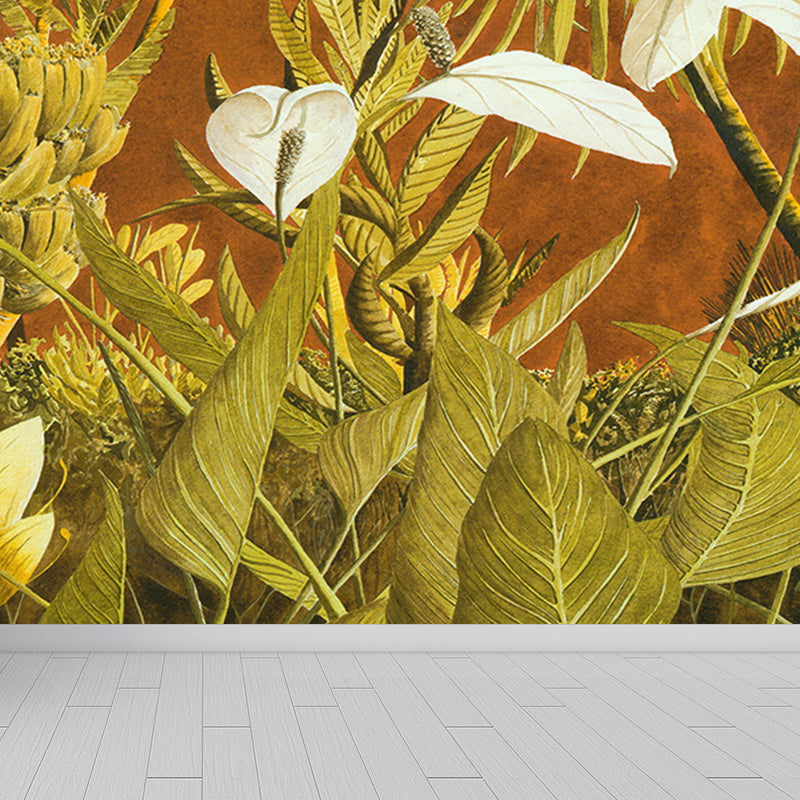 Soft Color Leaves Mural Decal Botanical Tropical Washable Wall Covering for Kitchen