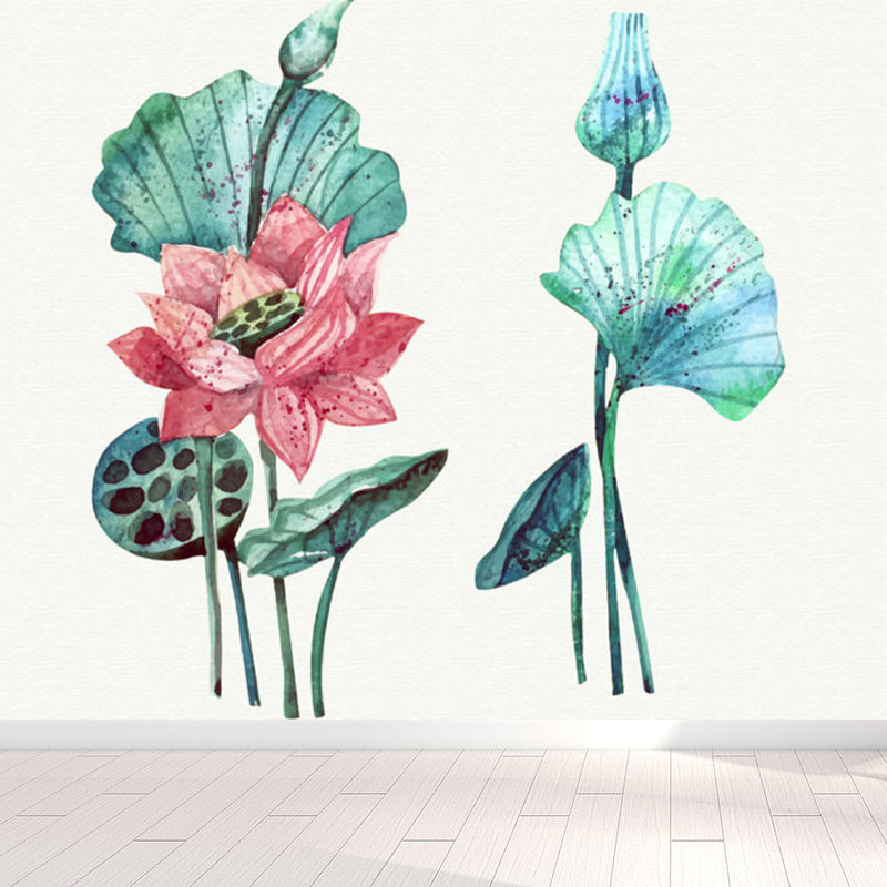 Non-Woven Decorative Wall Mural Modern Lotus Blossom and Lotus Seedpod Wall Covering