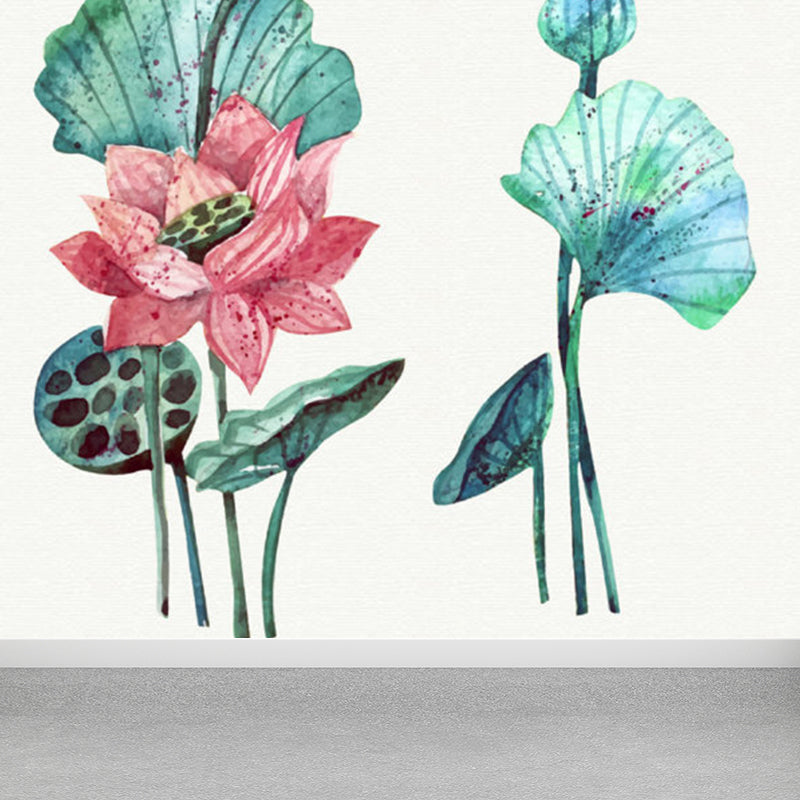 Non-Woven Decorative Wall Mural Modern Lotus Blossom and Lotus Seedpod Wall Covering