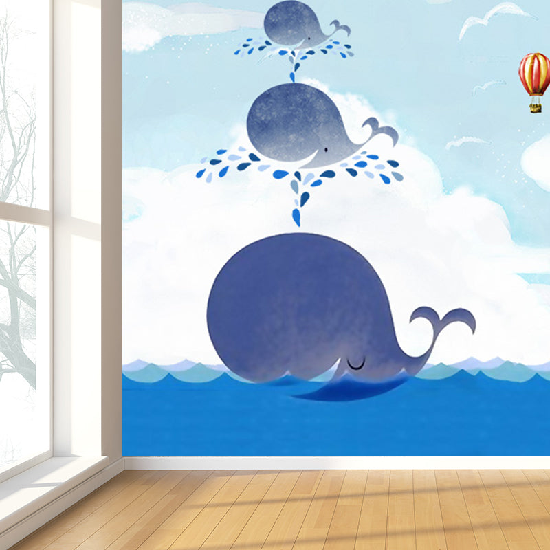 Whale Wallpaper Mural Cartoon Moisture Resistant Kids Bedroom Wall Decor, Personalized Size