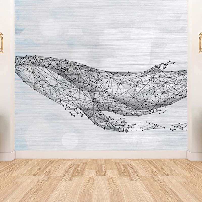 Whale Wallpaper Mural Cartoon Moisture Resistant Kids Bedroom Wall Decor, Personalized Size