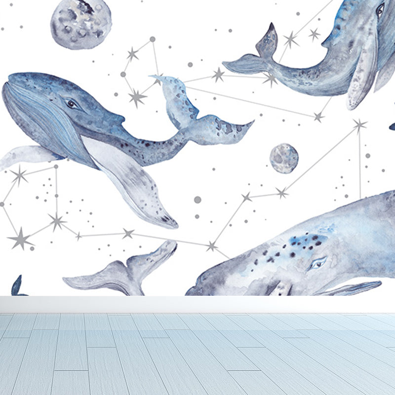Whale Wallpaper Mural Cartoon Moisture Resistant Kids Bedroom Wall Decor, Personalized Size