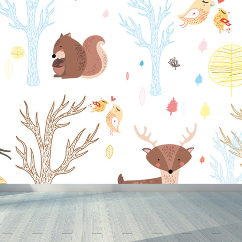 Kawaii Animal Wall Paper Mural for Children Bedroom Hand Printed Wall Art, Custom Size