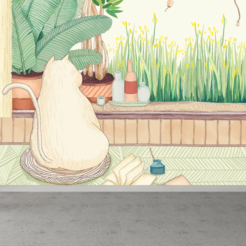 Kawaii Animal Wall Paper Mural for Children Bedroom Hand Printed Wall Art, Custom Size