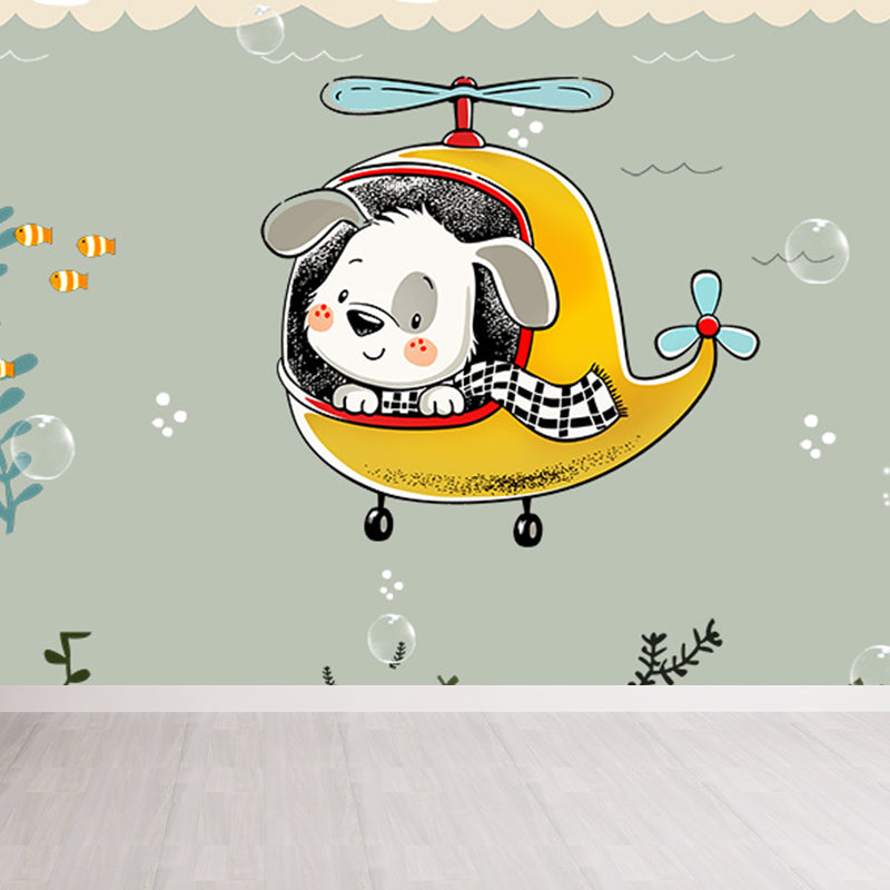 Kawaii Animal Wall Paper Mural for Children Bedroom Hand Printed Wall Art, Custom Size