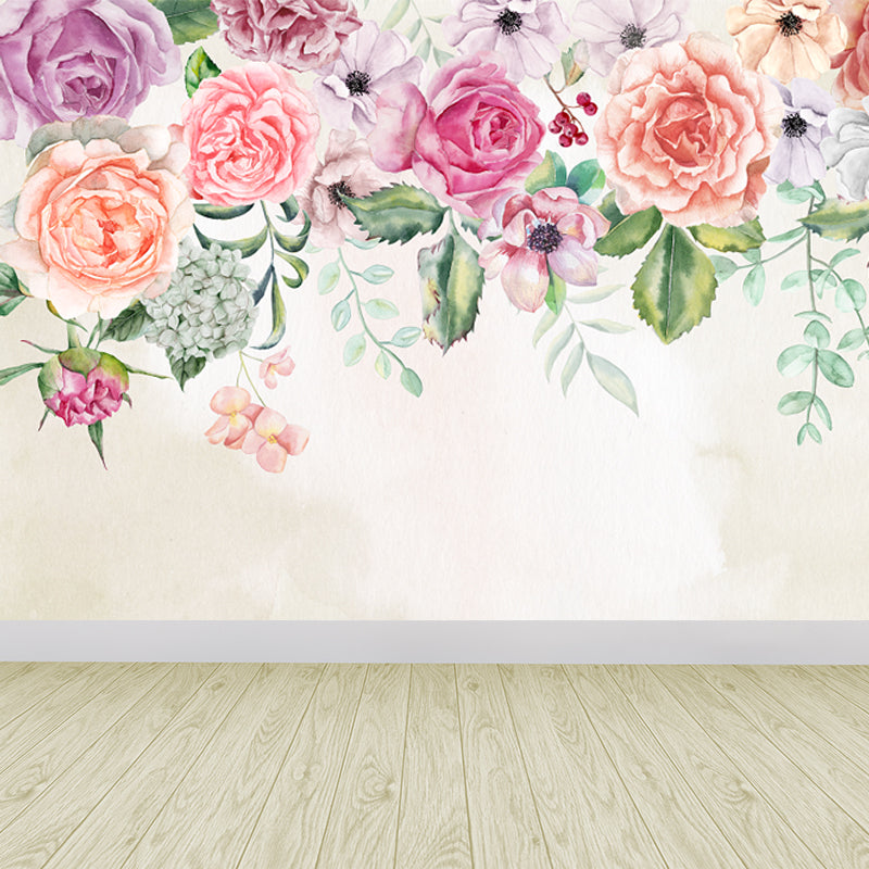 Pink Flowers Blossom Mural Decal Stain Resistant Modernist Bedroom Wall Covering