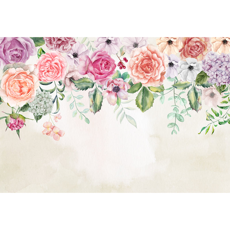 Pink Flowers Blossom Mural Decal Stain Resistant Modernist Bedroom Wall Covering