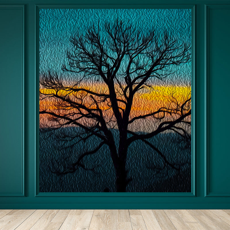 Modern Bare Tree Scenery Mural Decal Blue Waterproofing Wall Covering for Bedroom