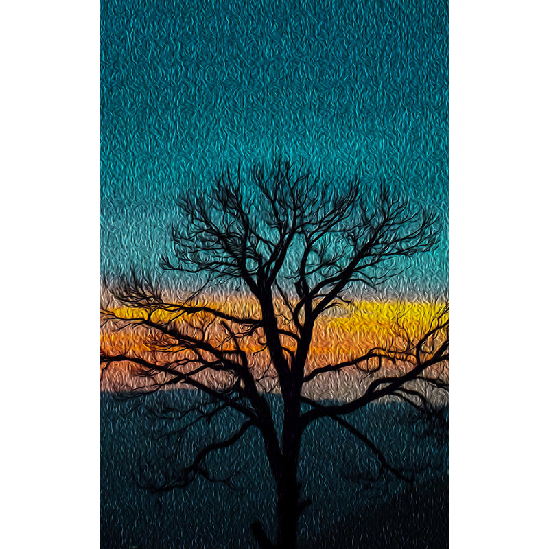 Modern Bare Tree Scenery Mural Decal Blue Waterproofing Wall Covering for Bedroom