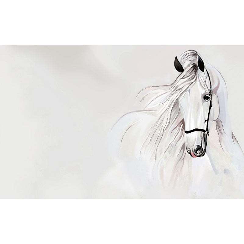 White Horse Head Wall Mural Animal Modern Moisture Resistant Wall Decor for Bedroom