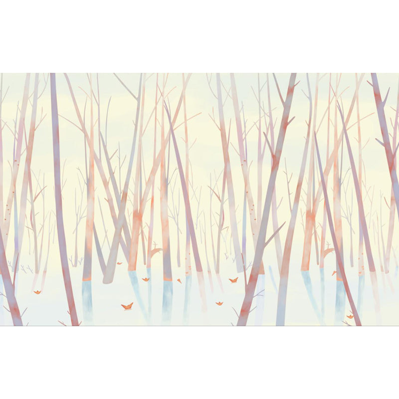 Huge Leafless Tree Mural Wallpaper Yellow Non-Woven Wall Art for Decor, Custom Size