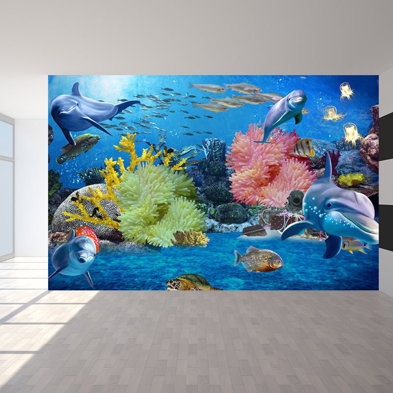 Large Underwater Wall Mural Blue Non-Woven Material Wall Decor, Washable, Custom Print