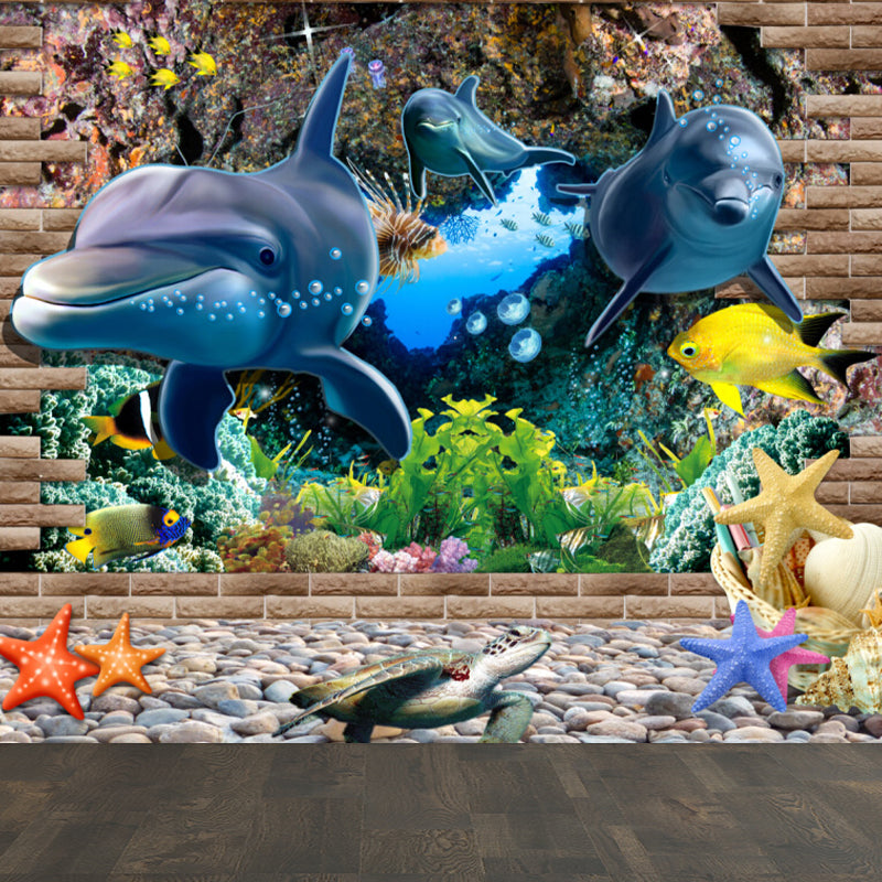 Large Underwater Wall Mural Blue Non-Woven Material Wall Decor, Washable, Custom Print
