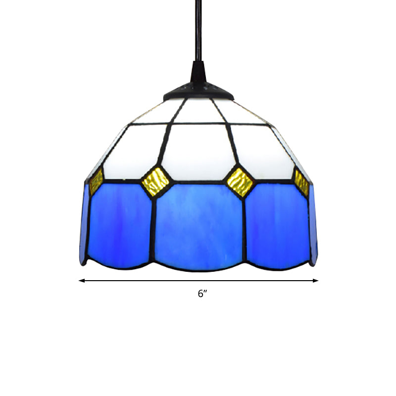 Tiffany-Style Bowl Pendulum Light 1 Head Handcrafted Art Glass Suspension Lamp in Green/Light Blue/Dark Blue for Living Room