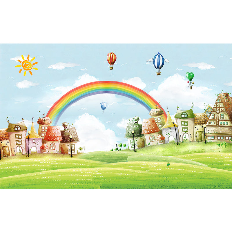 Large Cartoon Castle Wallpaper Mural Pastel Non-Woven Wall Art for House Decor, Custom Print