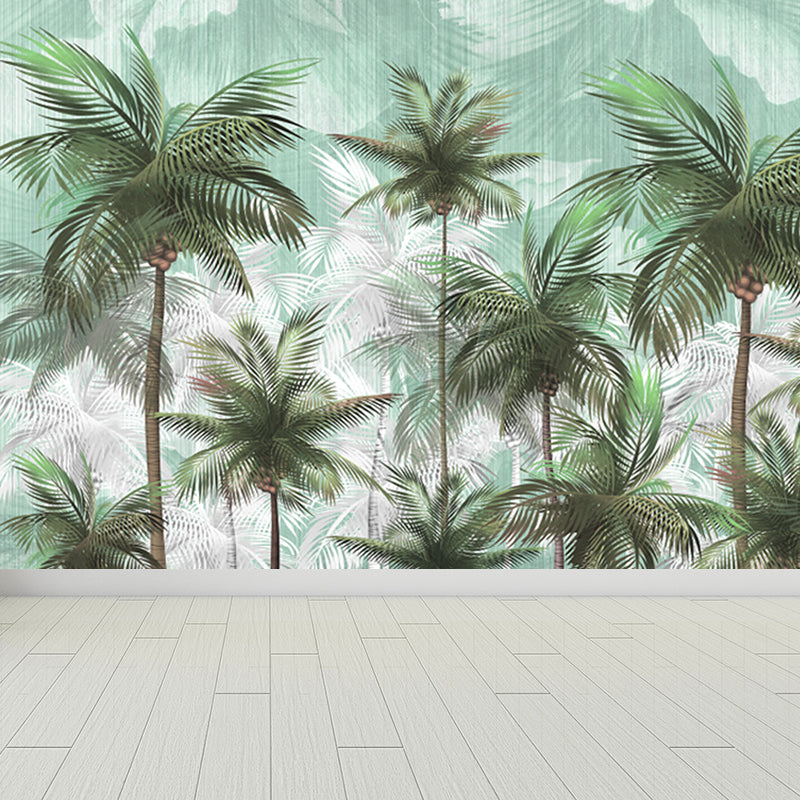 Tropics Coconut Trees Mural Wallpaper Non-Woven Washable Green Wall Decor for Room