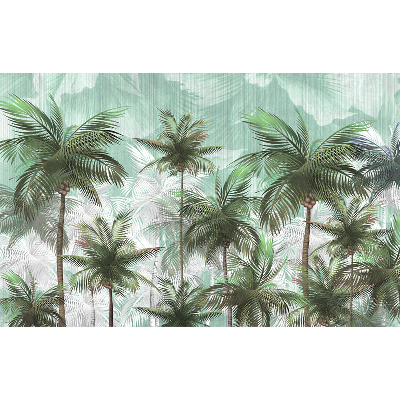 Tropics Coconut Trees Mural Wallpaper Non-Woven Washable Green Wall Decor for Room
