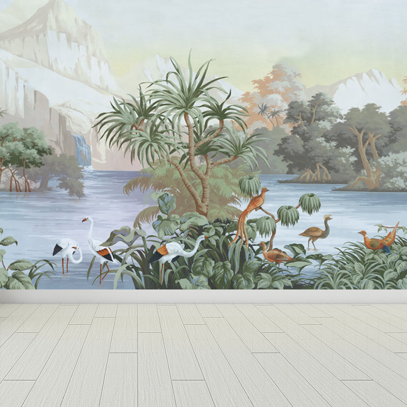 Tropix River Halcyons Mural Decal Non-Woven Washable Green Wall Art for Living Room