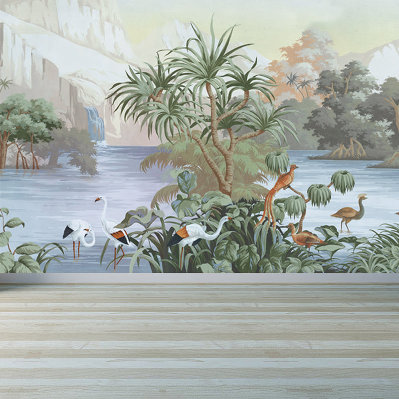 Tropix River Halcyons Mural Decal Non-Woven Washable Green Wall Art for Living Room