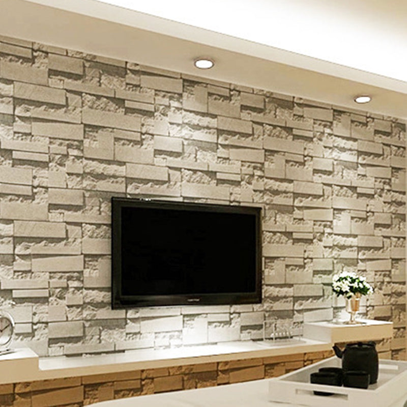 Rust 3D Look Brick Wallpaper Roll Pastel Color Moisture Resistant Wall Art for Room