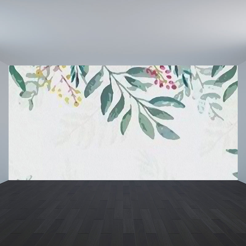 Light Color Flower Branch Mural Moisture Resistant Contemporary Bathroom Wall Art