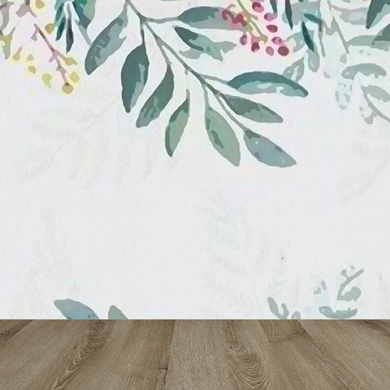 Light Color Flower Branch Mural Moisture Resistant Contemporary Bathroom Wall Art