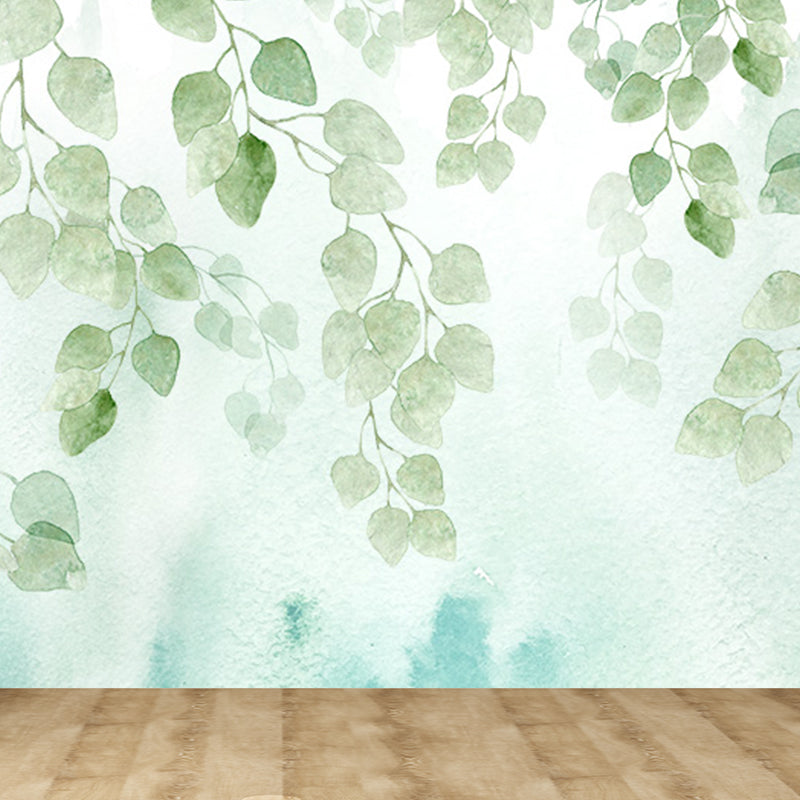 Light Color Flower Branch Mural Moisture Resistant Contemporary Bathroom Wall Art