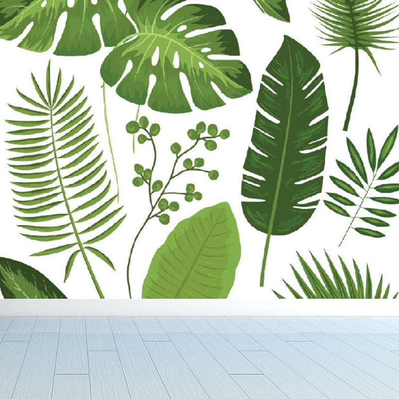 Illustration Style Leaves Print Mural Giant Wall Covering for Dining Room, Custom