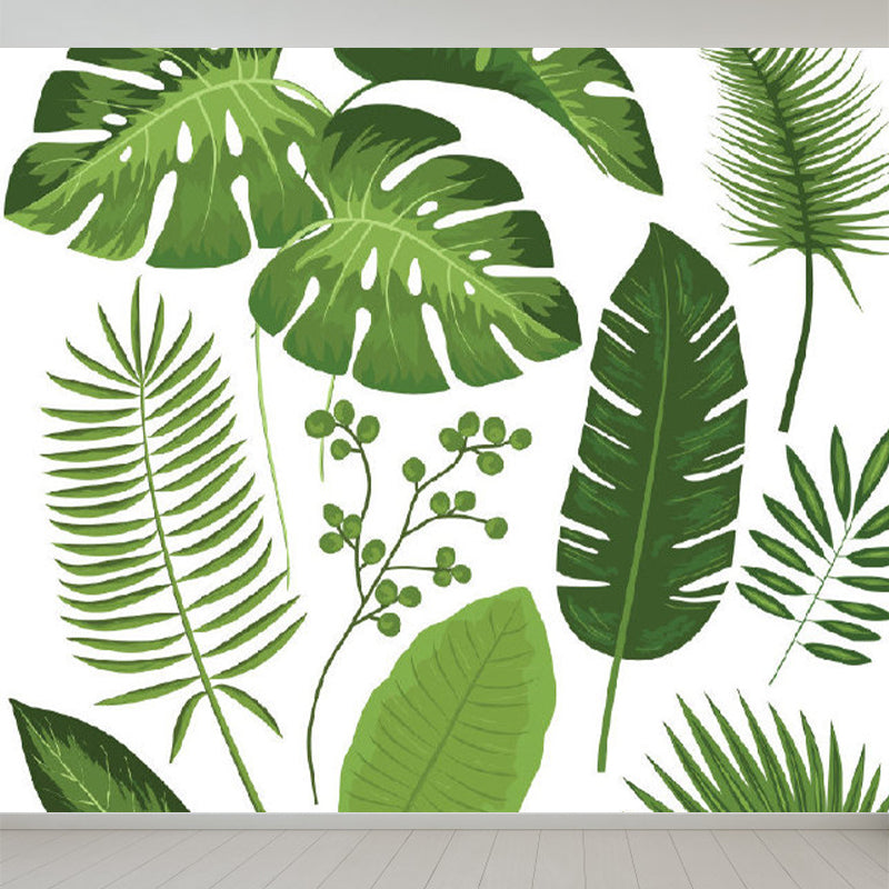 Illustration Style Leaves Print Mural Giant Wall Covering for Dining Room, Custom