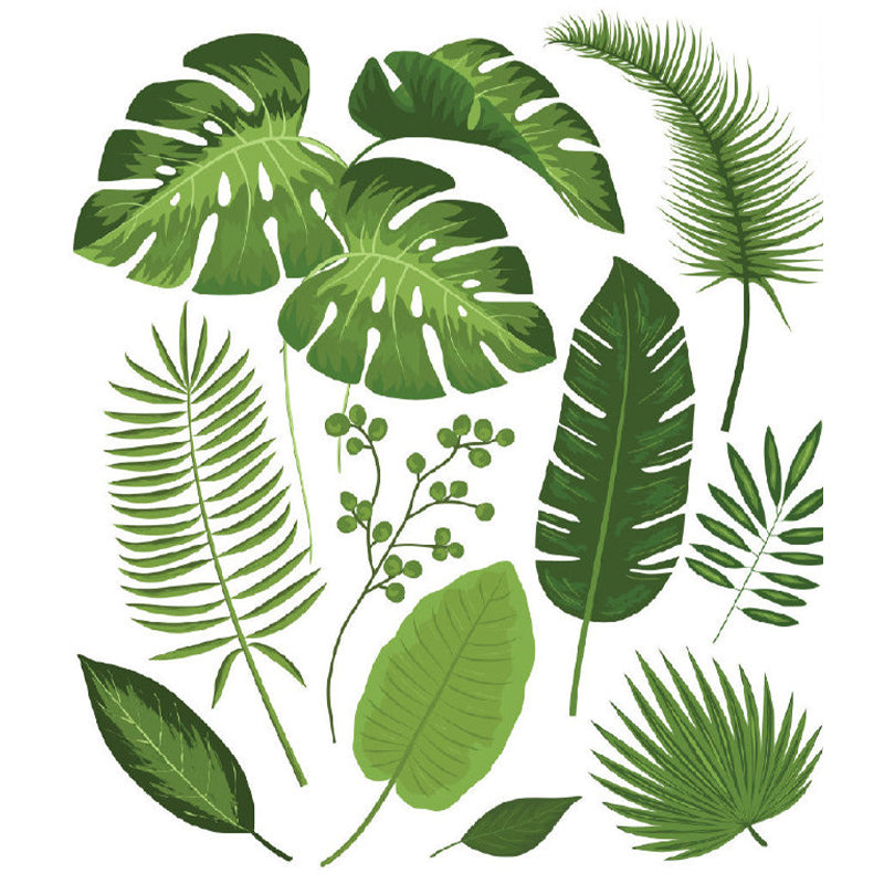 Illustration Style Leaves Print Mural Giant Wall Covering for Dining Room, Custom