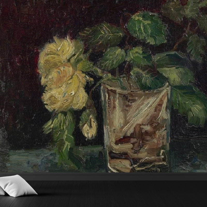 Romantic Flower Potting Mural Decal for Living Room, Green, Custom Size Available