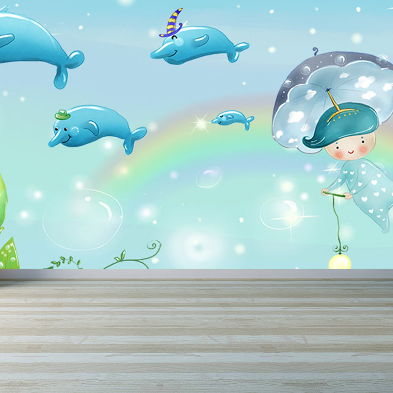 Fantasy Sea Animal Mural Wallpaper Kids Style Non-Woven Fabric Wall Covering for Room
