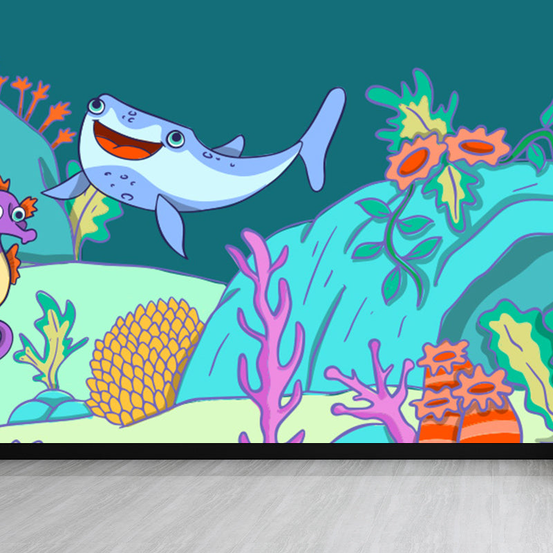 Fantasy Sea Animal Mural Wallpaper Kids Style Non-Woven Fabric Wall Covering for Room