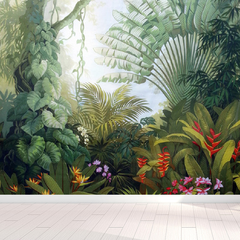 Tropical Botanics Wallpaper Mural Green Stain Resistant Wall Art for Living Room