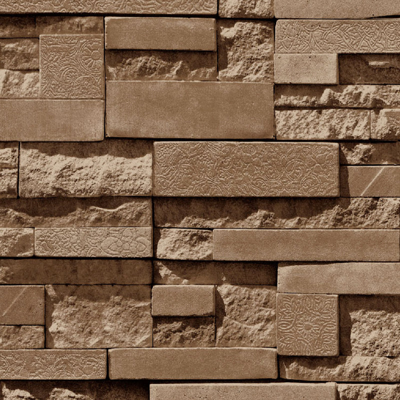 Patterned Bricks and Rocks Wallpaper Light Color Steampunk Wall Covering for Home