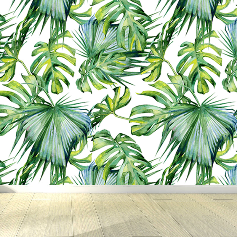 Tropical Style Leaves Mural Wallpaper Light Color Natural Botanical Wall Covering