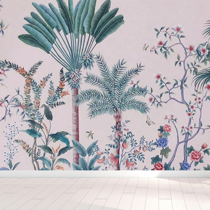 Tropical Style Leaves Mural Wallpaper Light Color Natural Botanical Wall Covering