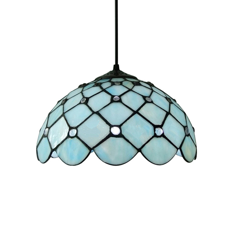 Jewel Hanging Light Fixture Mediterranean Blue Glass 1 Light Suspension Pendant with Cord/Chain for Kitchen Island