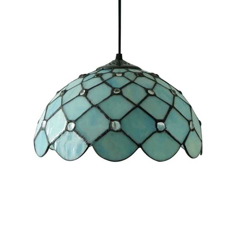 Jewel Hanging Light Fixture Mediterranean Blue Glass 1 Light Suspension Pendant with Cord/Chain for Kitchen Island