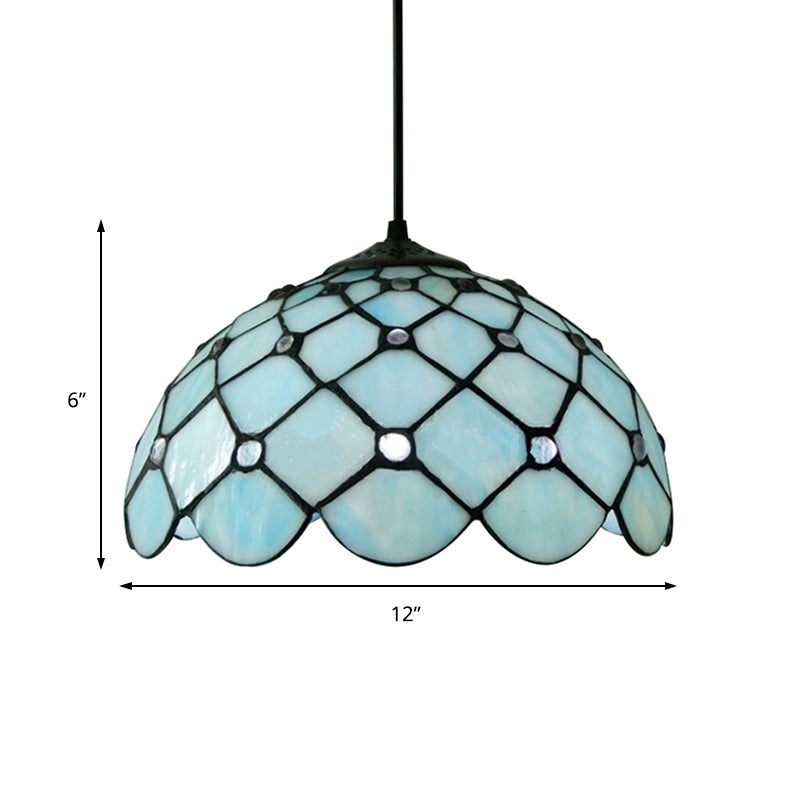 Jewel Hanging Light Fixture Mediterranean Blue Glass 1 Light Suspension Pendant with Cord/Chain for Kitchen Island